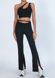 Yoga Set One Shoulder Bra Top High Waist Butt Lifting Flared Pants Set