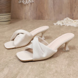 Square Toe Slide Sandals Women's Outdoor Mid-Heel Mule Plus Size