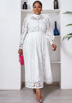 Autumn Lace Sheer Embroidered Blouse High Waist Midi Skirt Set Autumn Lace Sheer Embroidered Blouse High Waist Midi Skirt Set