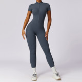 Round Neck Zipper Short Sleeve Quick Dry Slim Fit Women's Jumpsuit