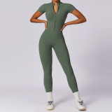 Round Neck Zipper Short Sleeve Quick Dry Slim Fit Women's Jumpsuit