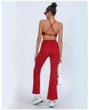 High Waist Contrast Trim High Stretch Fabric Flared Yoga Pants