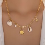Sun Pearl Shell Necklace Women’s Summer Layered Pendant