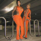 Women Sexy Summer V-Neck Lace-Up Bodysuit and Pants Two-Piece Set