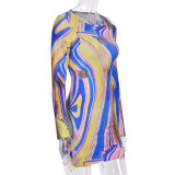 Women Sexy Cutout Off-Shoulder Contrast Round Neck Dress