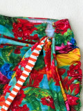 Floral Print Two-Piece Swimsuit with Bodycon Skirt 3-Piece Set
