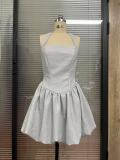 Trendy Casual Summer Halter Neck Bow Tie Puff Dress