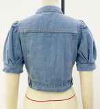 Denim Jacket Puff Sleeves Women's 3/4 Sleeve Coat