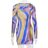 Women Sexy Cutout Off-Shoulder Contrast Round Neck Dress