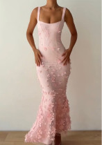 Floral Strap Dress Slim Waist High Slit Summer Maxi Dress