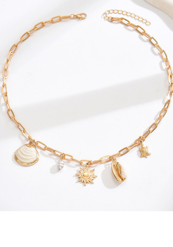 Sun Pearl Shell Necklace Women’s Summer Layered Pendant