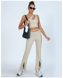 Yoga Set One Shoulder Bra Top High Waist Butt Lifting Flared Pants Set