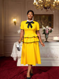 Plus-Size Women Evening Gown with a Playful Short-Sleeved Layered Ruffled Dinner Party Dress