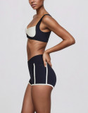 Women Colorblock Yoga Tank Top with Padded Quick-Dry Sports Bra and Shorts Two-Piece Set
