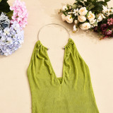 Women Sexy V-Neck Metal Halter Neck Maxi Dress