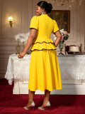 Plus-Size Women Evening Gown with a Playful Short-Sleeved Layered Ruffled Dinner Party Dress