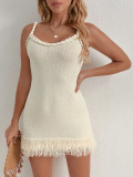Spring-Summer Knitted Straps Fringed Bodycon Dress