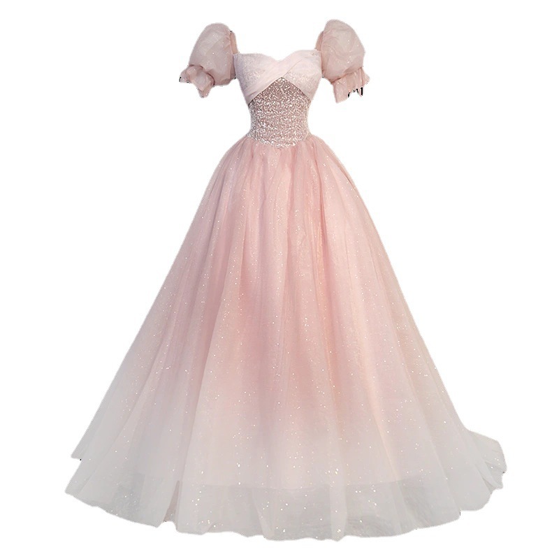 Women Pink Bridal Toast Dress for Performances, Colorful Tulle Princess Evening Dress(Processing time need 3-6 days)