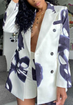 Women Fall/Winter Printed Blazer and Shorts Two-Piece Set