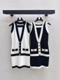 Women elegant button-down colorblock sleeveless single-breasted knitting dress