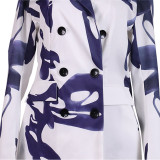 Women Fall/Winter Printed Blazer and Shorts Two-Piece Set