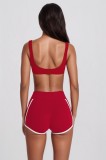 Women Colorblock Yoga Tank Top with Padded Quick-Dry Sports Bra and Shorts Two-Piece Set