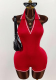 Summer Sexy Sleeveless Solid Color Low-Back Halter Neck Slim Tight Jumpsuit