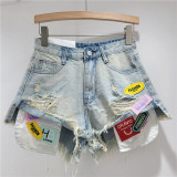 High-Waist Embroidered Summer Wide-Leg Denim Shorts for Women