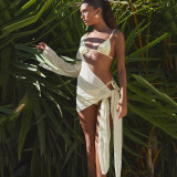 Solid Color Chiffon Sexy Long-Sleeve Beach Dress Bikini 3-Piece Swimsuit Set