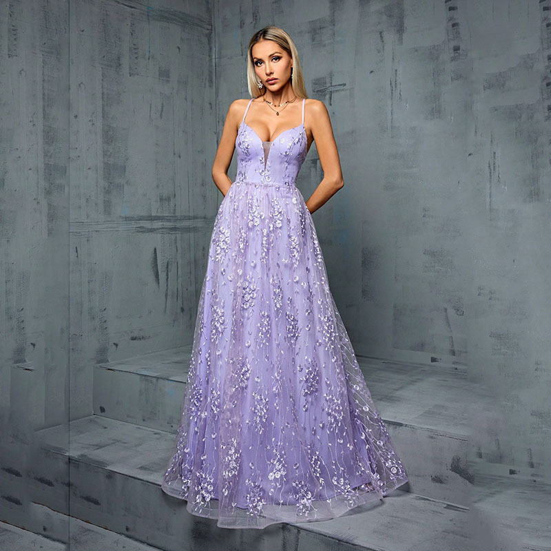 Women Evening Dress with Heavy Lace Mesh Sequin Strapless Dress(Processing time need 3-6 days)