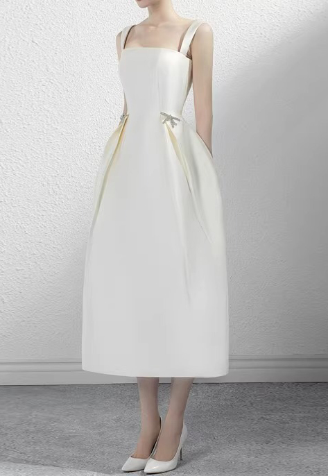 Women French White Satin Formal Party Birthday Party Strapless Evening Dress(Processing time need 3-6 days)