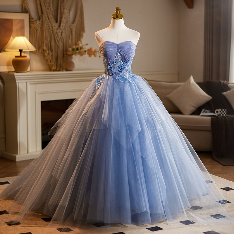 Women Formal Party Blue Strapless Tutu Evening Dress(Processing time need 3-6 days)
