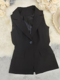 Women's Solid Color Sleeveless Straight-Leg Pantsuit Professional Office Set