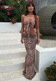 Strapless Leopard Print Bikini & Long Skirt Three-Piece Swimsuit