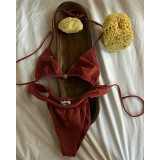 Women Sexy Printed Lace-Up Swimsuit Set