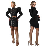Women's Casual Long-Sleeve Top & Skirt Two-Piece Set