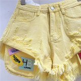 High-Waist Embroidered Summer Wide-Leg Denim Shorts for Women