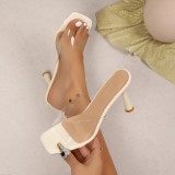 Plus-Size Women High-Heeled Summer Open-Toed Transparent Slides