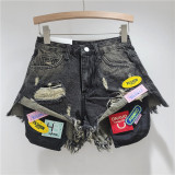 High-Waist Embroidered Summer Wide-Leg Denim Shorts for Women