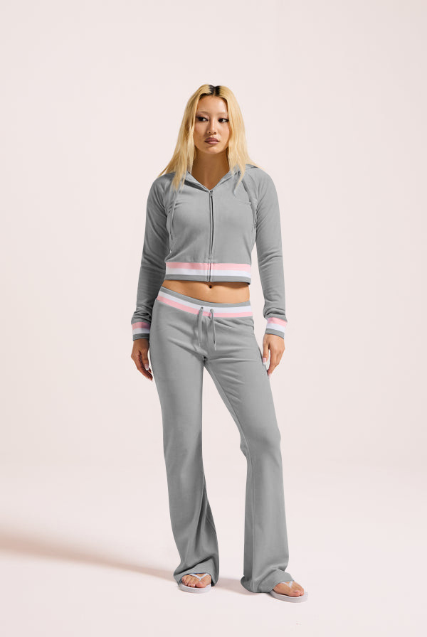 Women Casual Ribbed Contrast Hooded Two-Piece Top and Pant