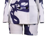 Women Fall/Winter Printed Blazer and Shorts Two-Piece Set
