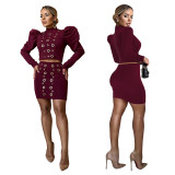 Women's Casual Long-Sleeve Top & Skirt Two-Piece Set