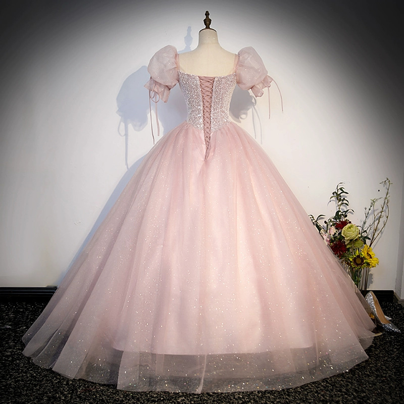 Women Pink Bridal Toast Dress for Performances, Colorful Tulle Princess Evening Dress(Processing time need 3-6 days)