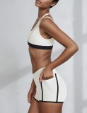Women yoga V-neck contrasting tank bra and shorts two-piece set
