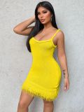 Spring-Summer Knitted Straps Fringed Bodycon Dress
