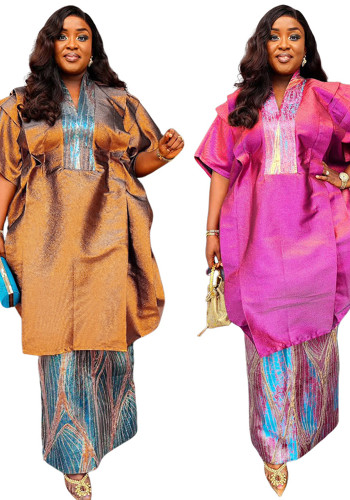 Plus-size African Women printed two-piece dress