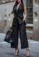 Women's Solid Color Sleeveless Straight-Leg Pantsuit Professional Office Set