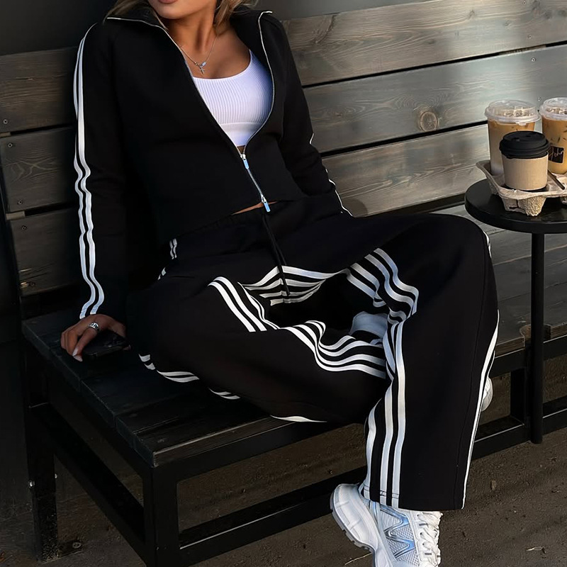 Spring Women's Striped Long-Sleeve Top & Pants Set Casual Sports Outfit