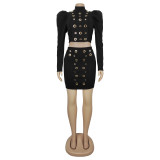 Women's Casual Long-Sleeve Top & Skirt Two-Piece Set