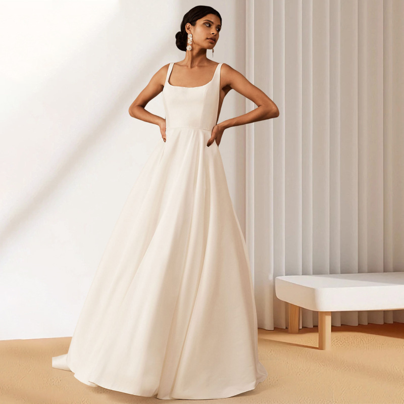 Women French White Satin Wedding Dress with Sexy Strapless Backless Dress(Processing time need 3-6 days)